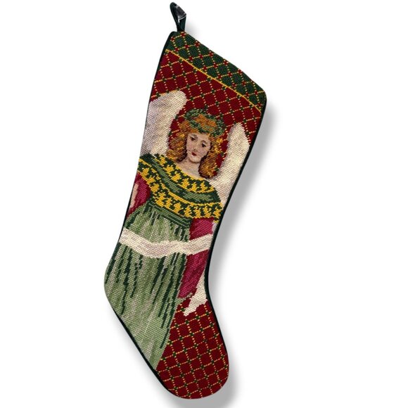 Angel Needlepoint Christmas Stocking Old World Vintage Holiday Decor - Picture 6 of 11